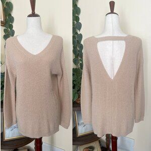 Chloah Beige Distressed Open Back Sweater sz S